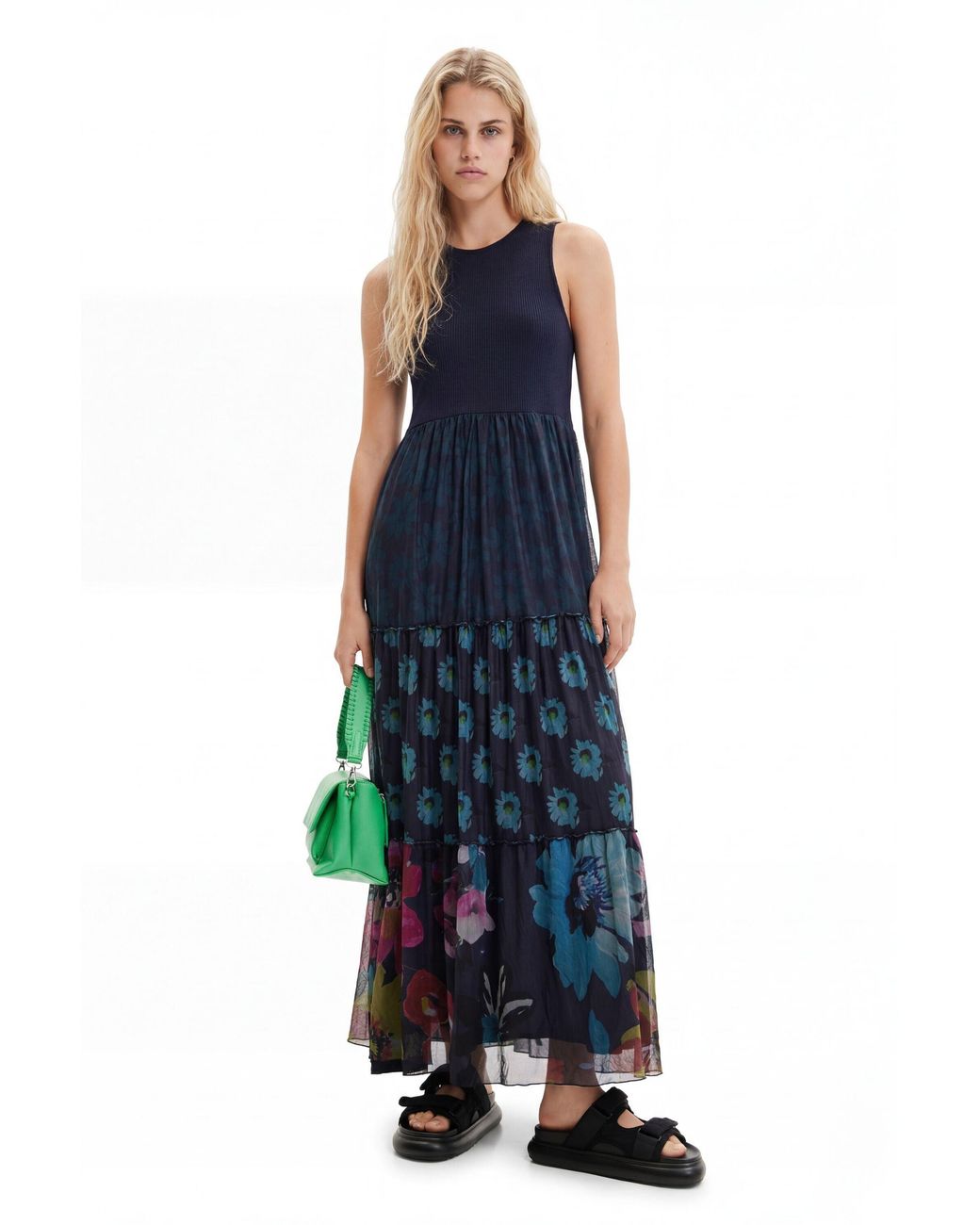 Desigual Blue Long Combination Tulle Dress