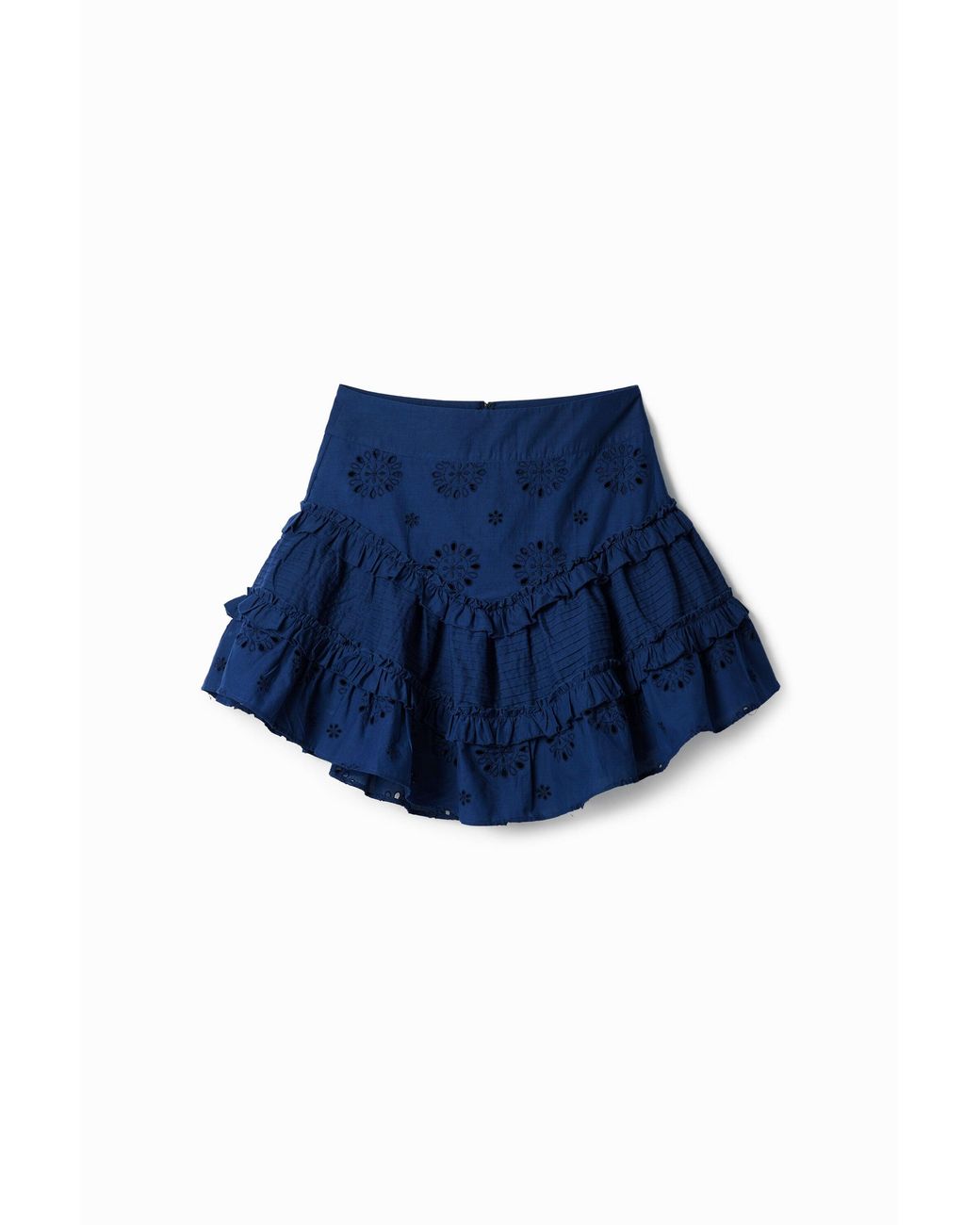 Desigual Blue Swiss Embroidery Ruffle Miniskirt, Cotton