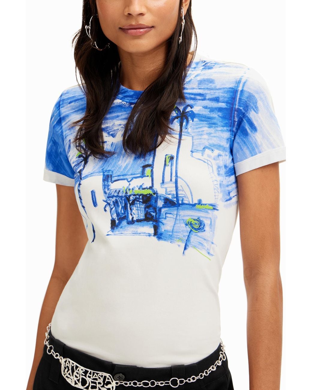 Desigual Blue Mediterranean Landscape T-Shirt, Cotton
