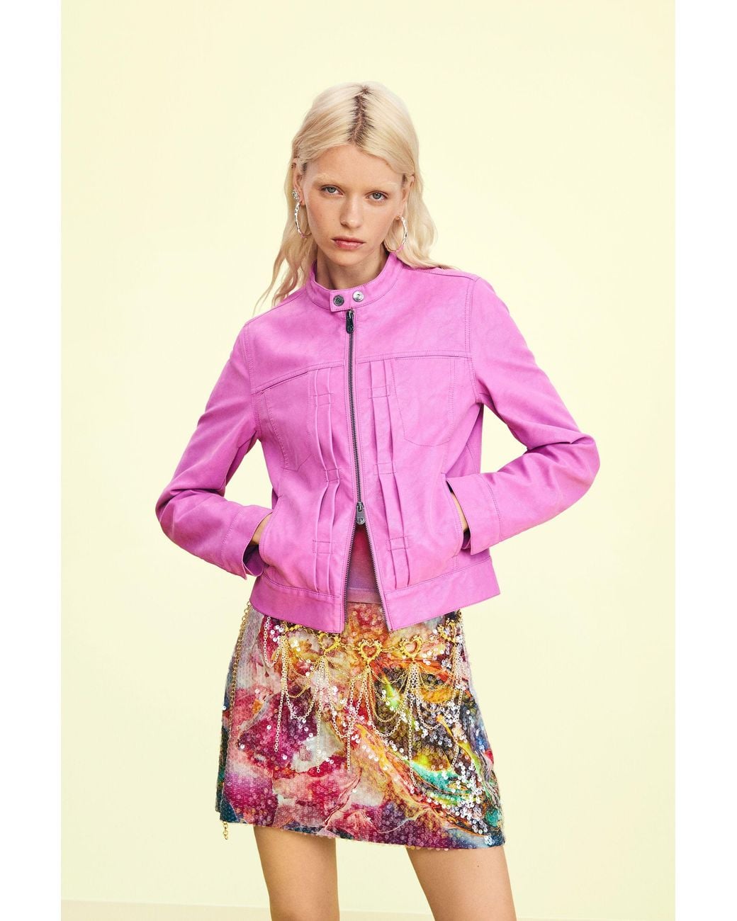 Desigual Pink Jacket Faux Leather, Polyurethane