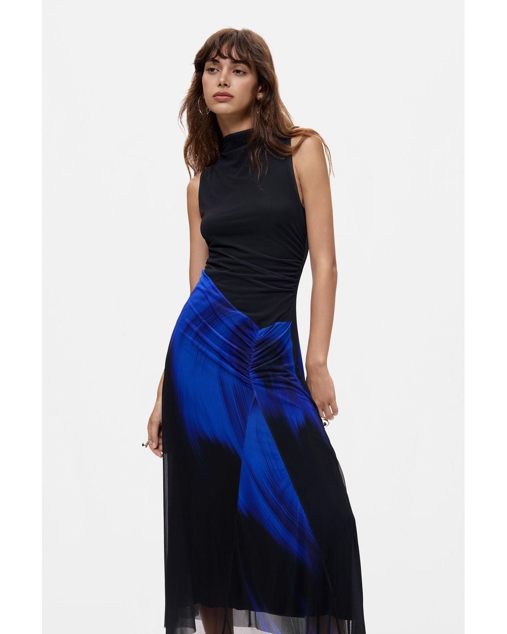 Desigual Blue Sleeveless Midi Dress, Polyester