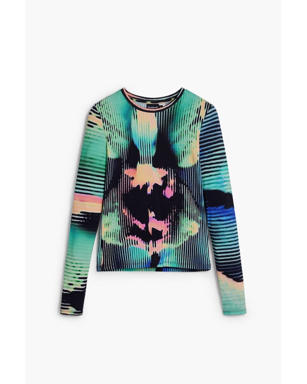 Desigual Green Long-Sleeve Striped T-Shirt, Viscose