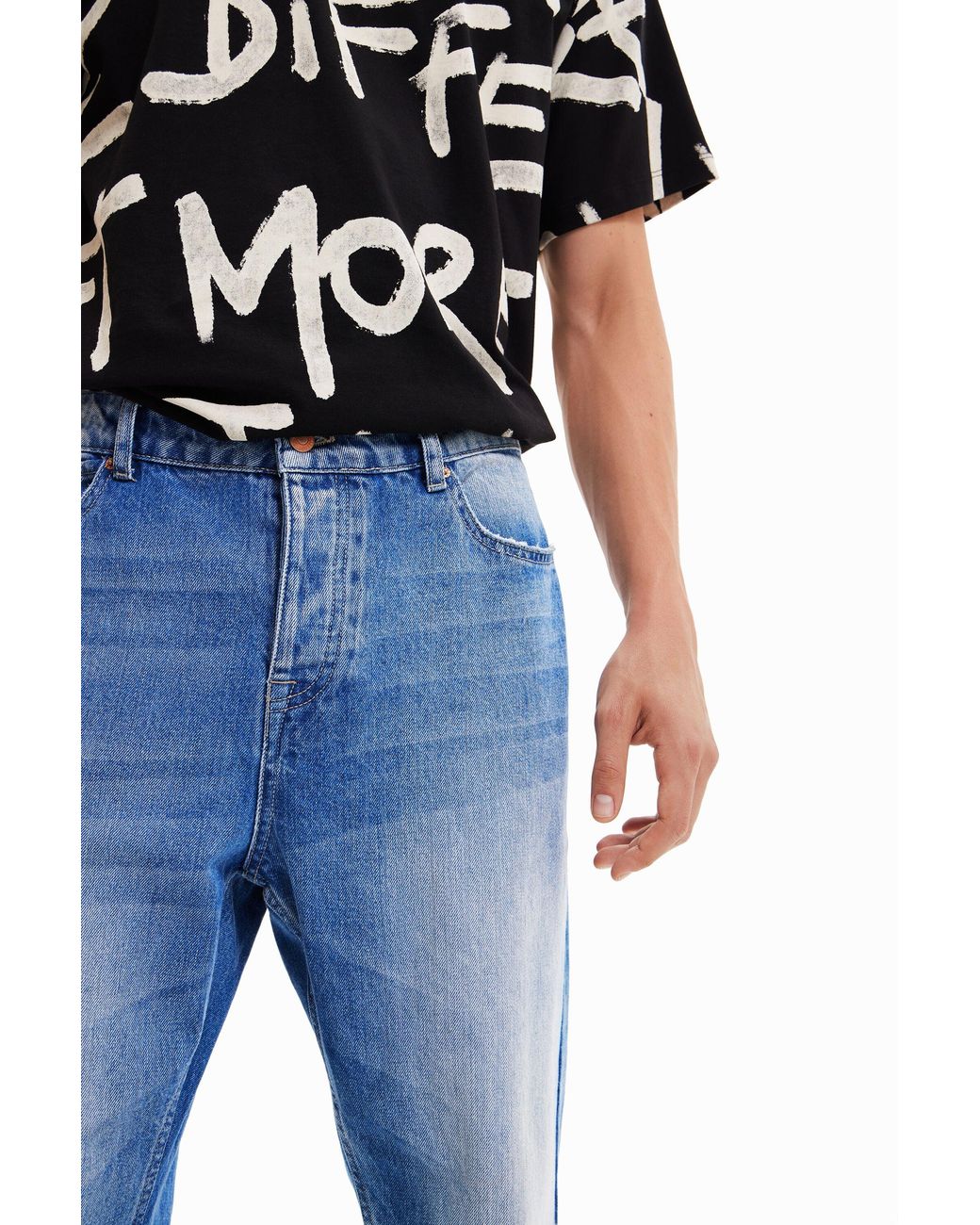 Desigual Blue Straight Jeans, Cotton for men