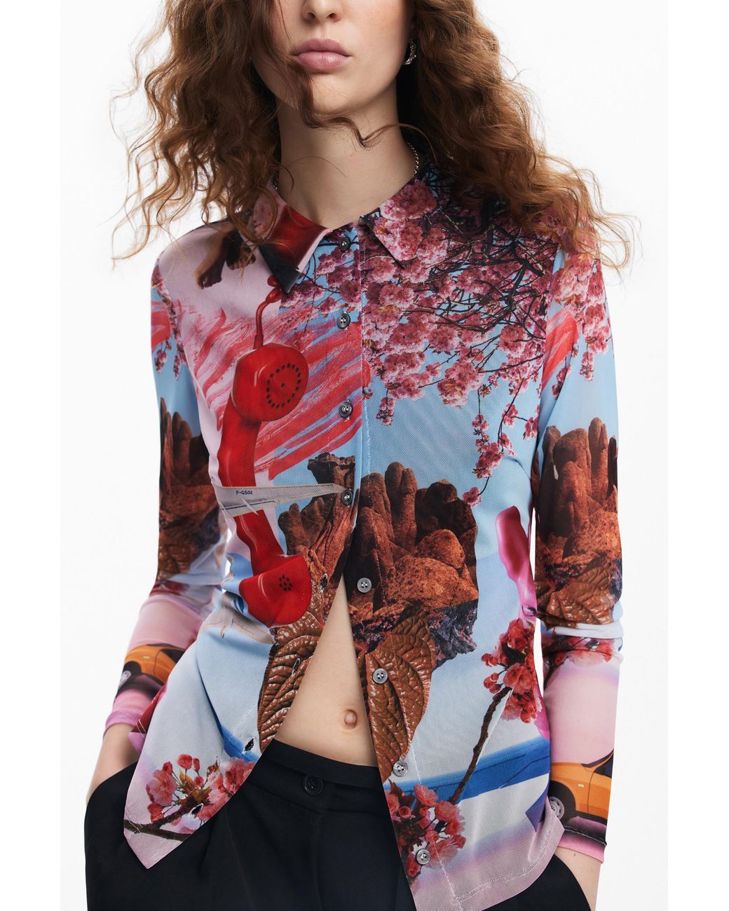 Desigual Red Printed Shirt M. Christian Lacroix, Polyester