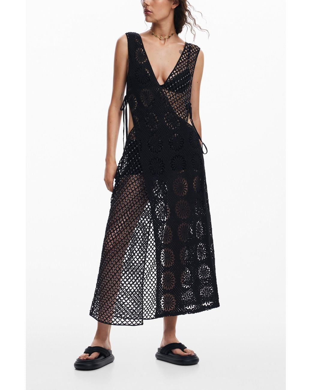 Desigual Black Crochet Dress, Cotton
