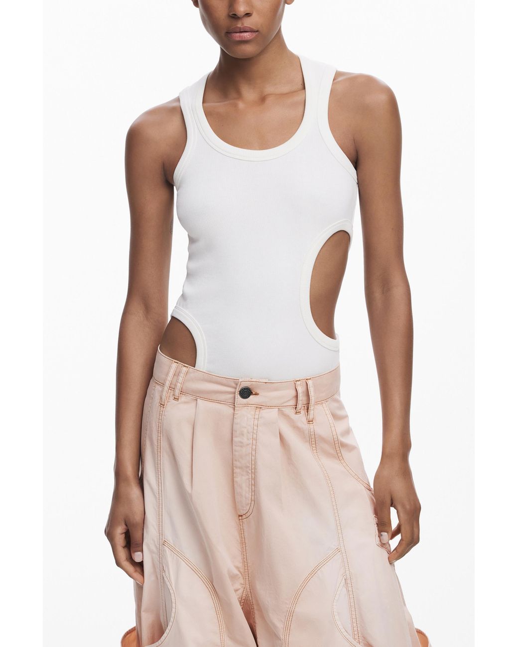 Desigual Pink Cut-Out Sleeveless T-Shirt, Viscose