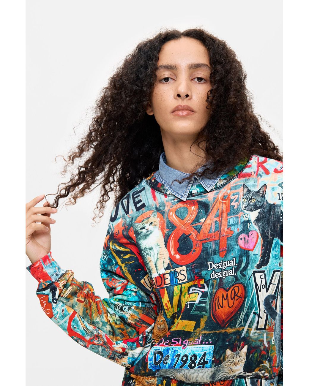 Desigual Blue Printed 100% Cotton Sweatshirt, Cotton
