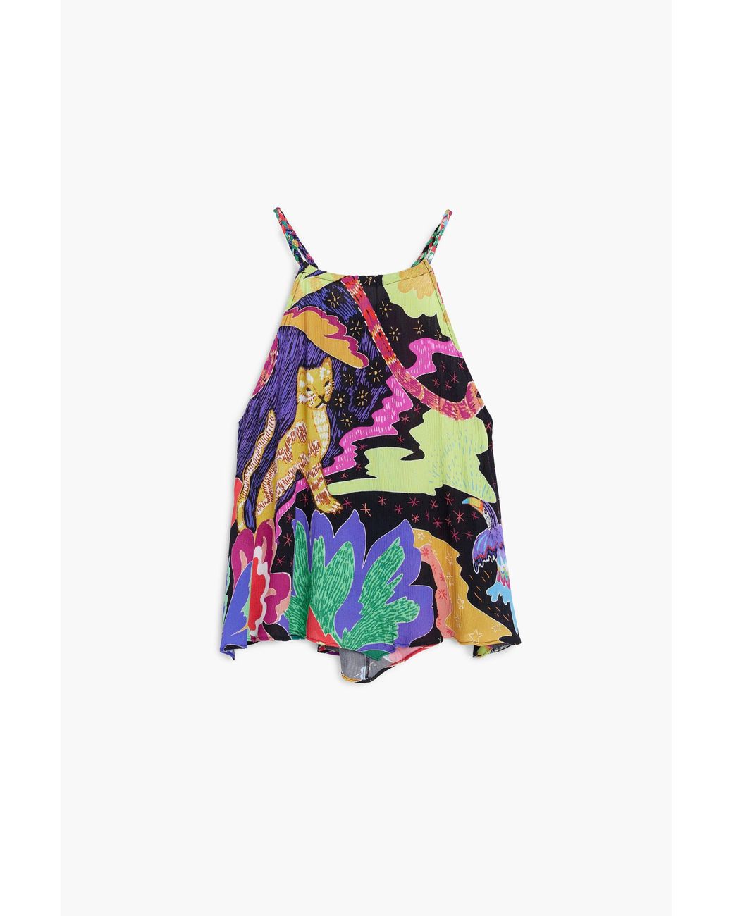 Desigual White Halter Neck Floral T-Shirt, Viscose