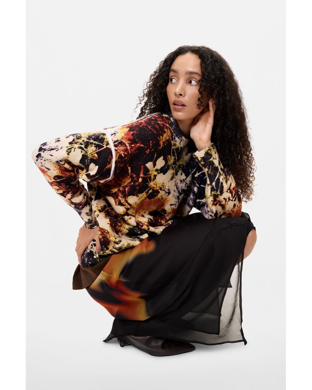 Desigual Yellow Jacquard Sweater