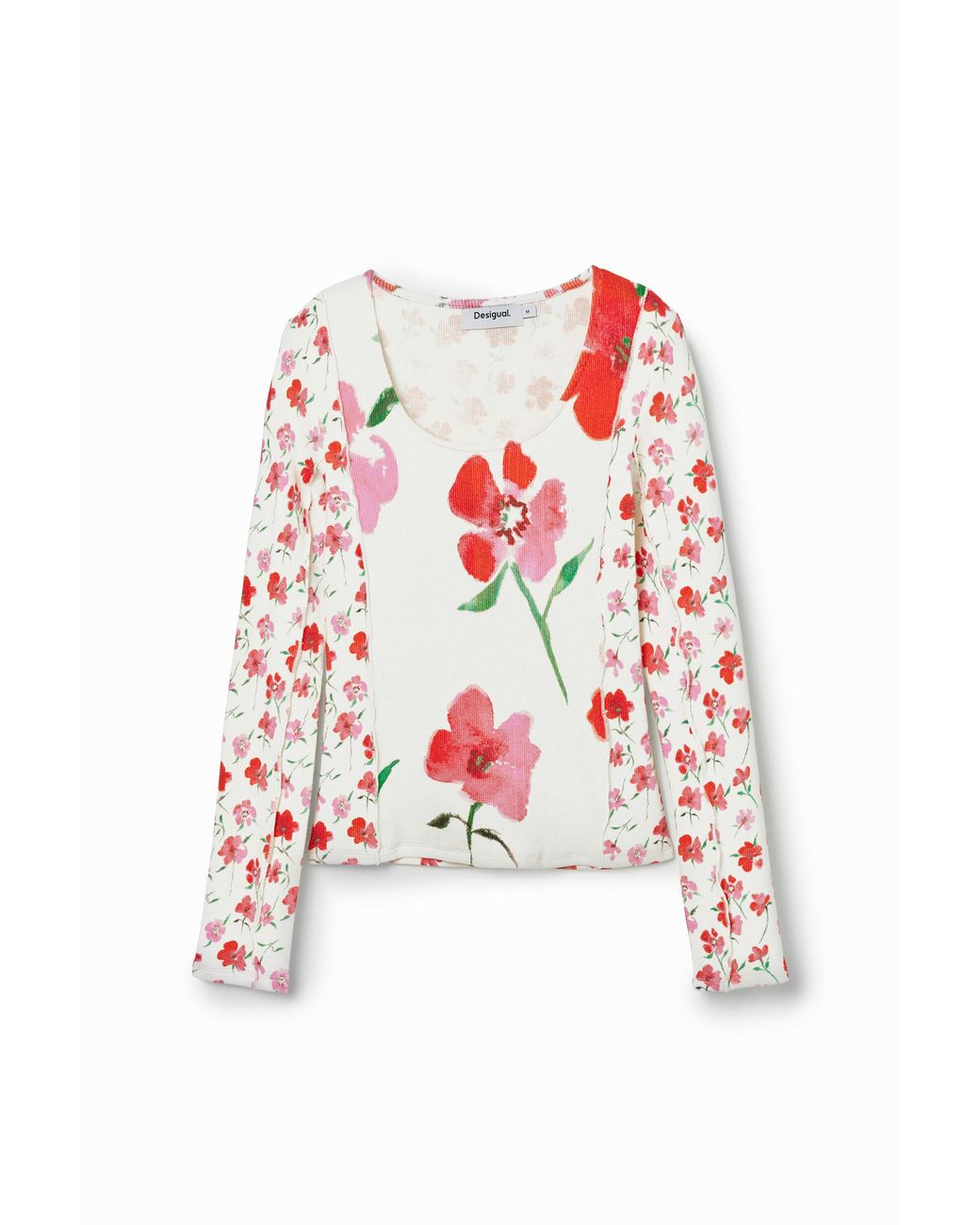 Desigual Red Patchwork Floral T-Shirt, Cotton