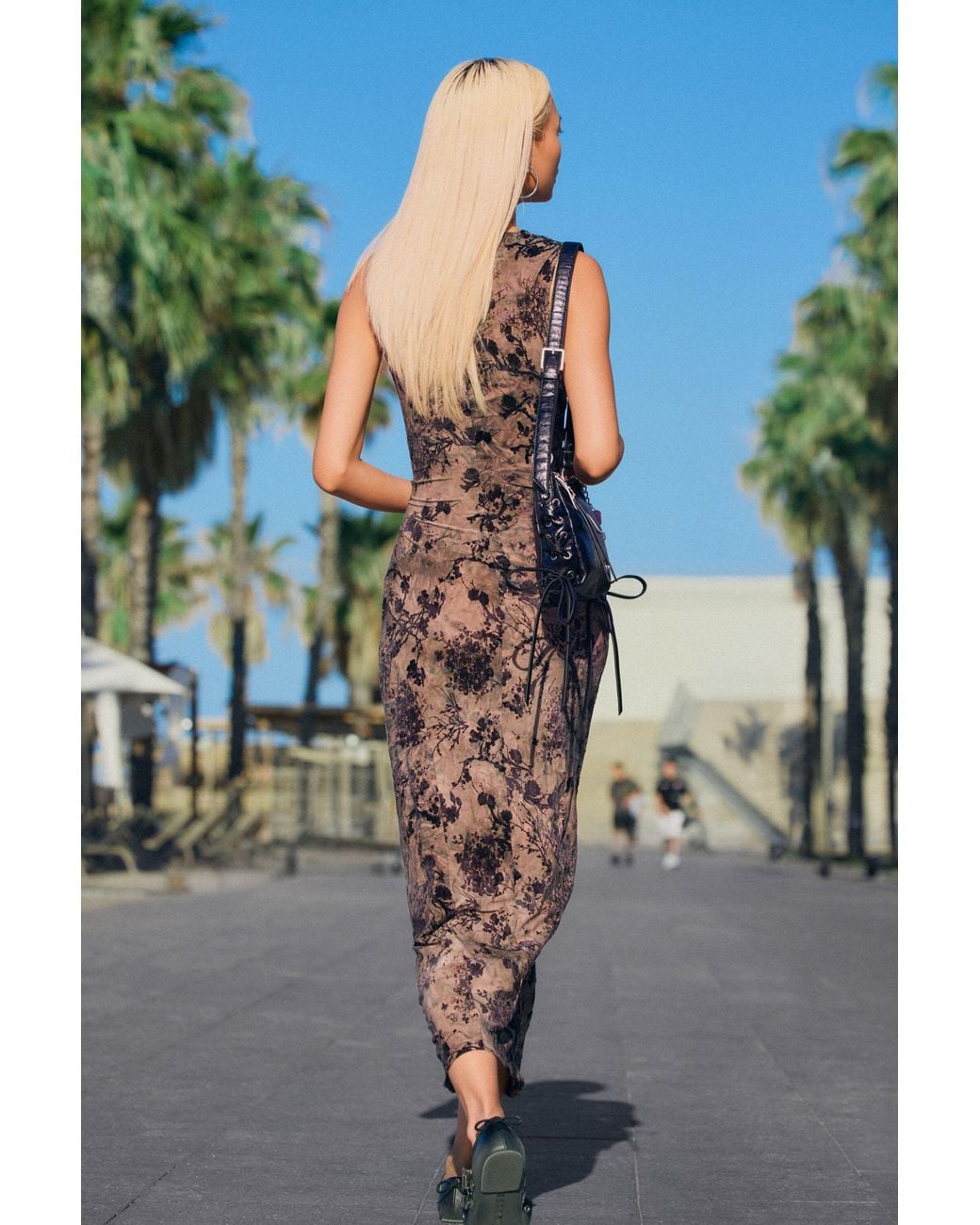 Desigual Black Flocked Long Dress, Polyester