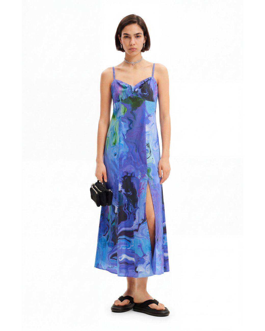 Desigual Blue M. Christian Lacroix Marbled Midi Dress, Cotton