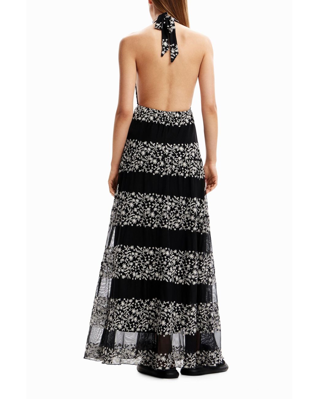 Desigual Black Embroidered Maxi Dress, Polyester
