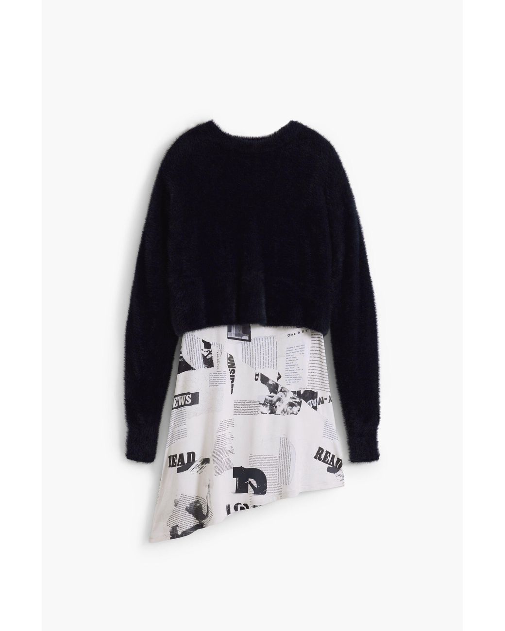 Desigual Black 2-In-1 Newspaper Dress, Polyamide