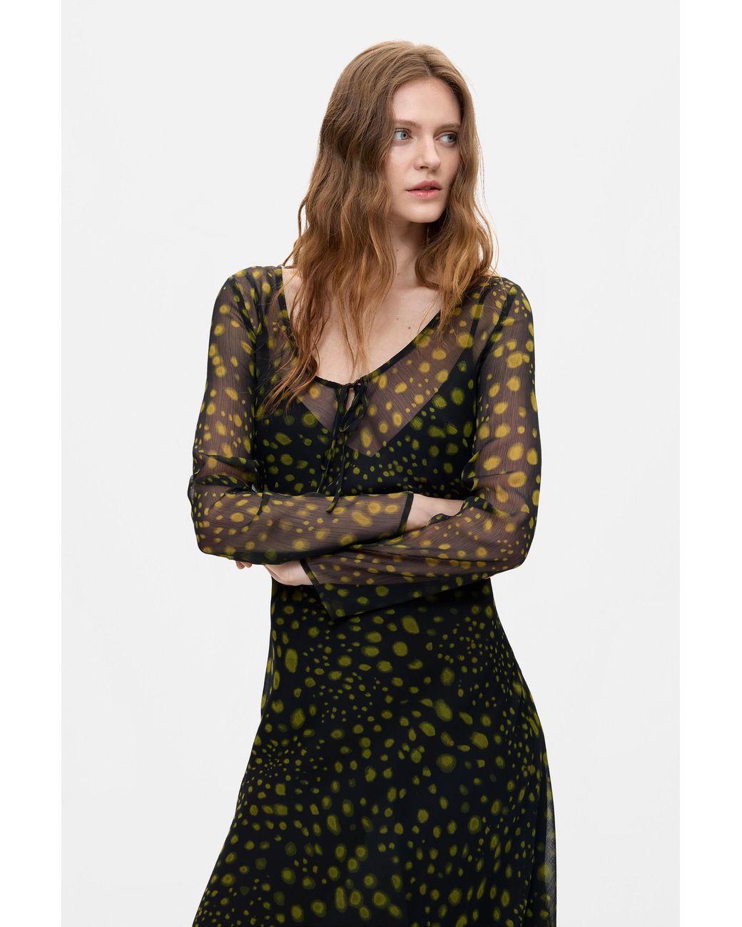 Desigual Black Long-Sleeve Midi Dress, Polyester