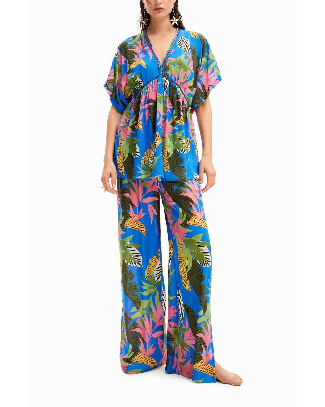 Desigual Blue Tropical Tunic Dress, Viscose