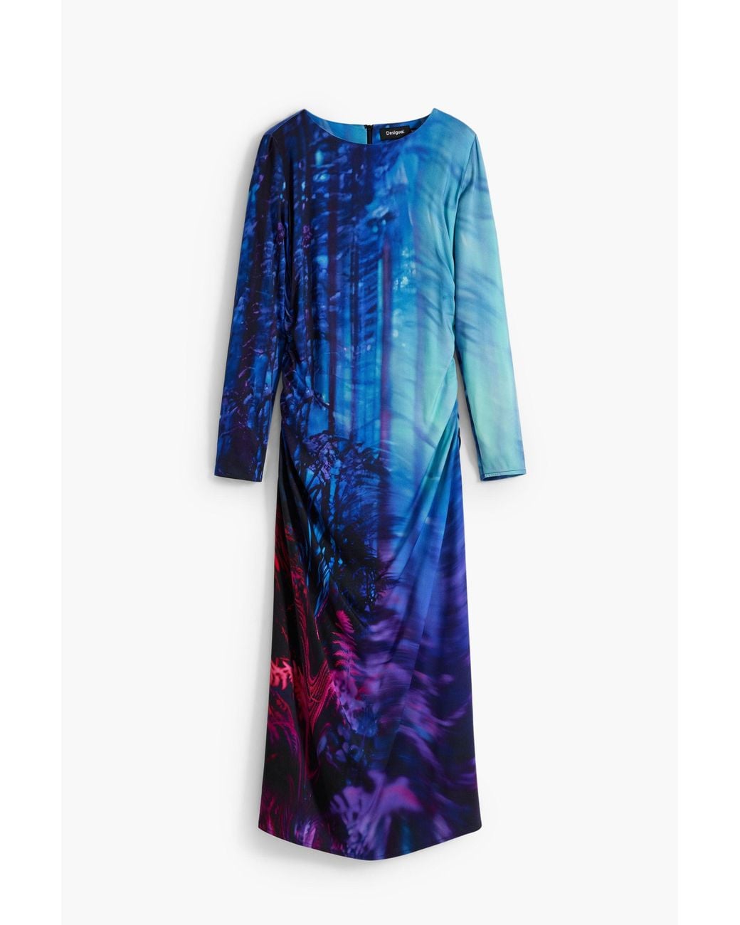 Desigual Blue Asymmetric Landscape Dress, Viscose