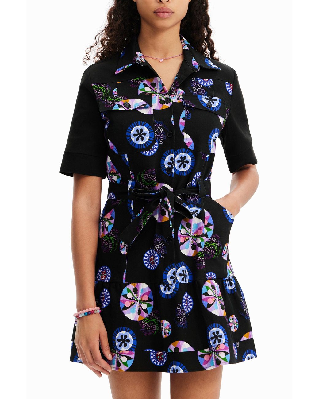 Desigual Black M. Christian Lacroix Short Ball Shirt Dress, Cotton