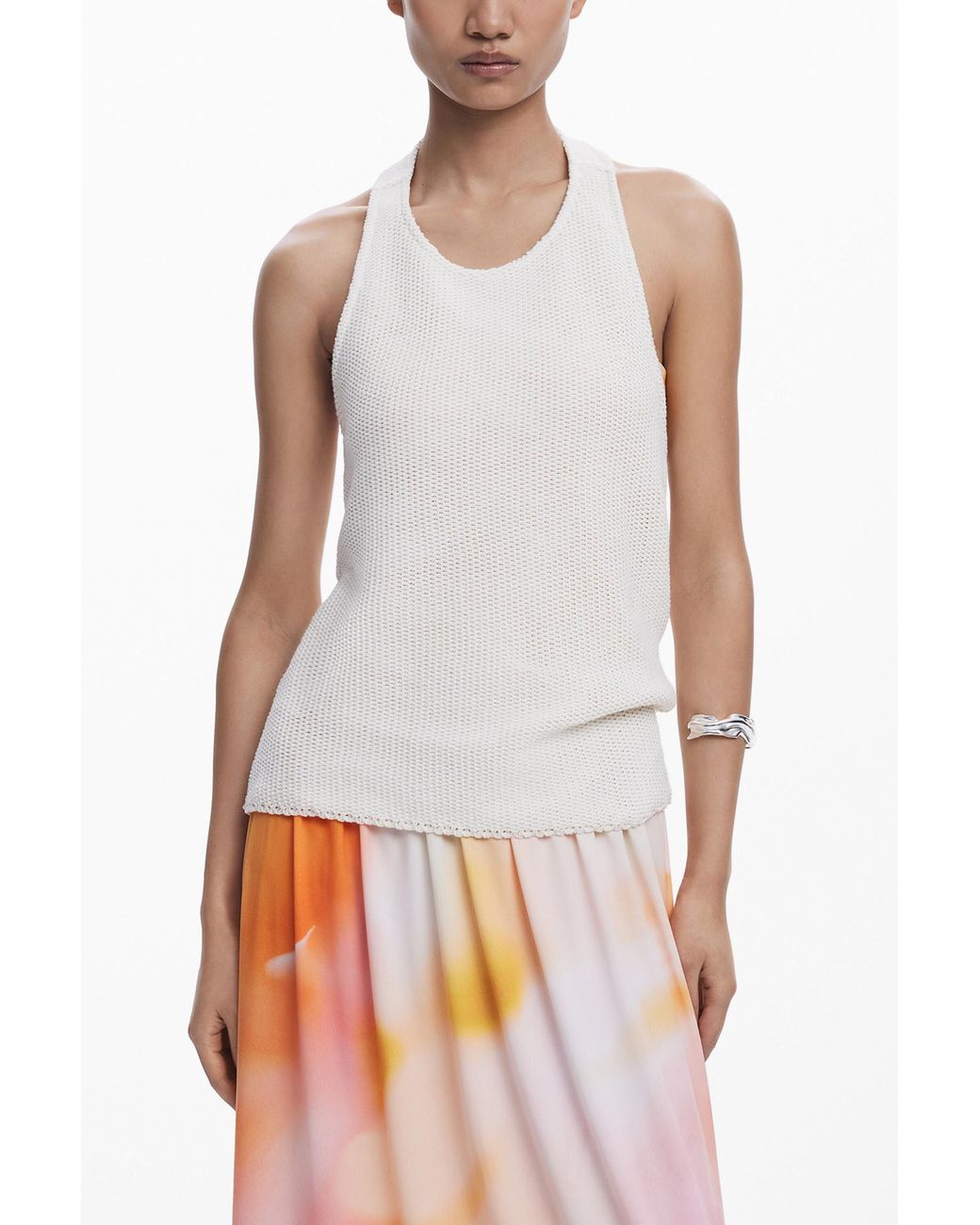Desigual White 2-In-1 Long Gradient Dress, Polyester