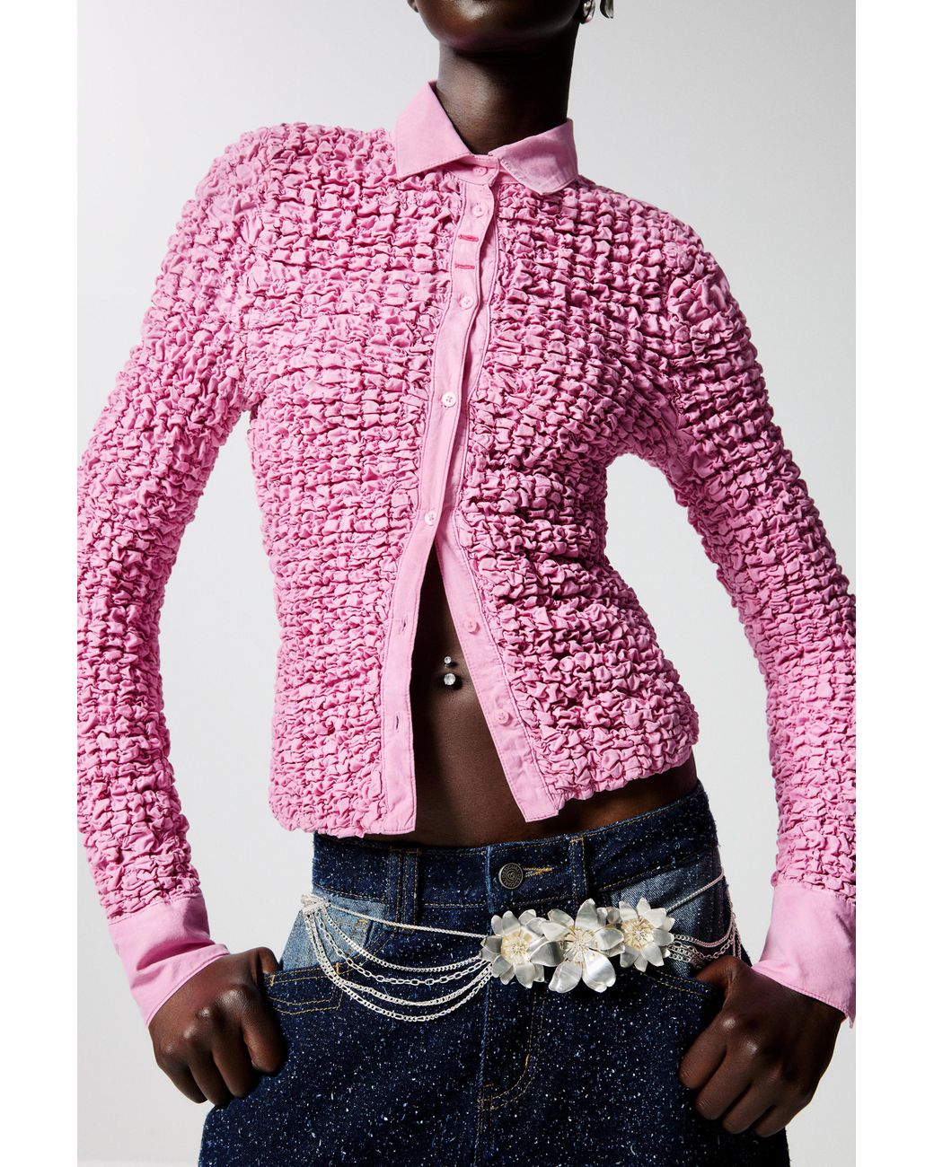 Desigual Pink Texture Shirt, Cotton