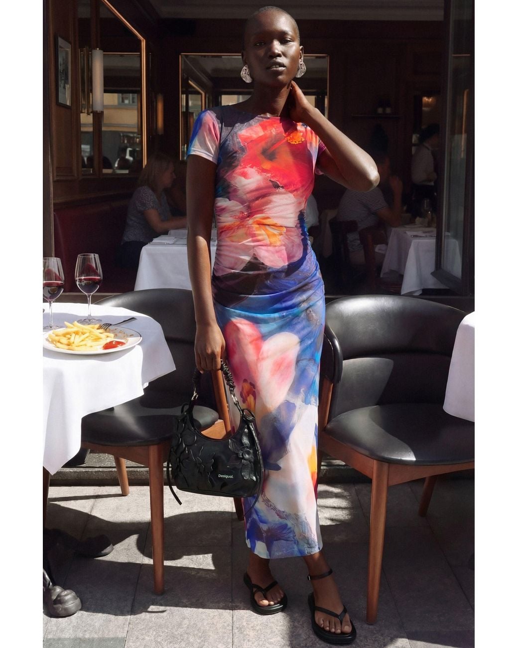 Desigual White Sleeveless Printed Dress, Polyester