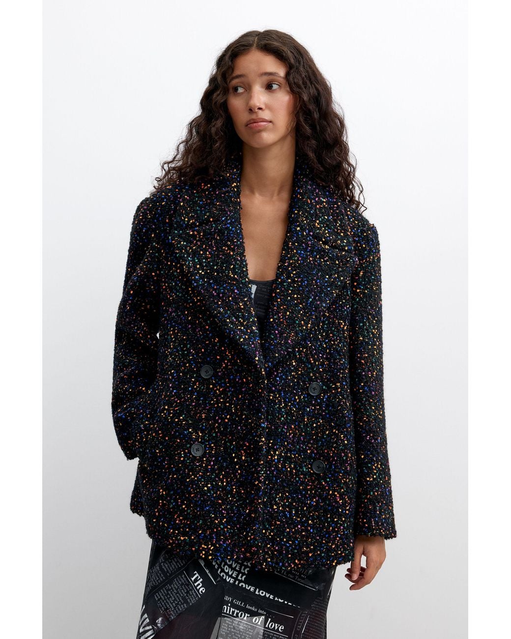Desigual Black Short Coat Buttons