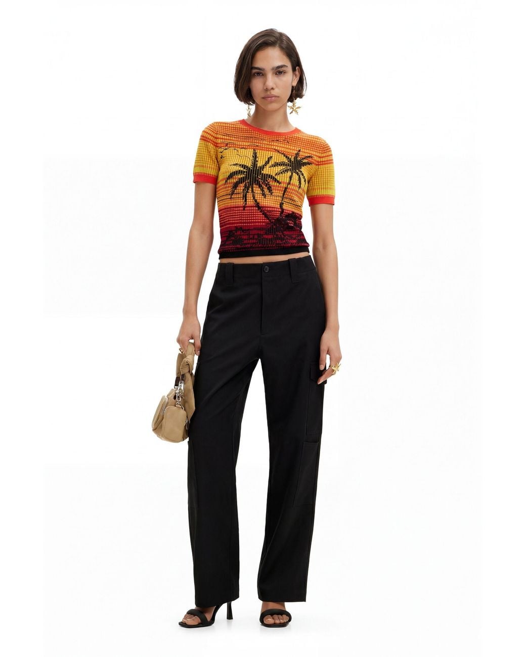 Desigual Red Knit Palm Tree T-Shirt