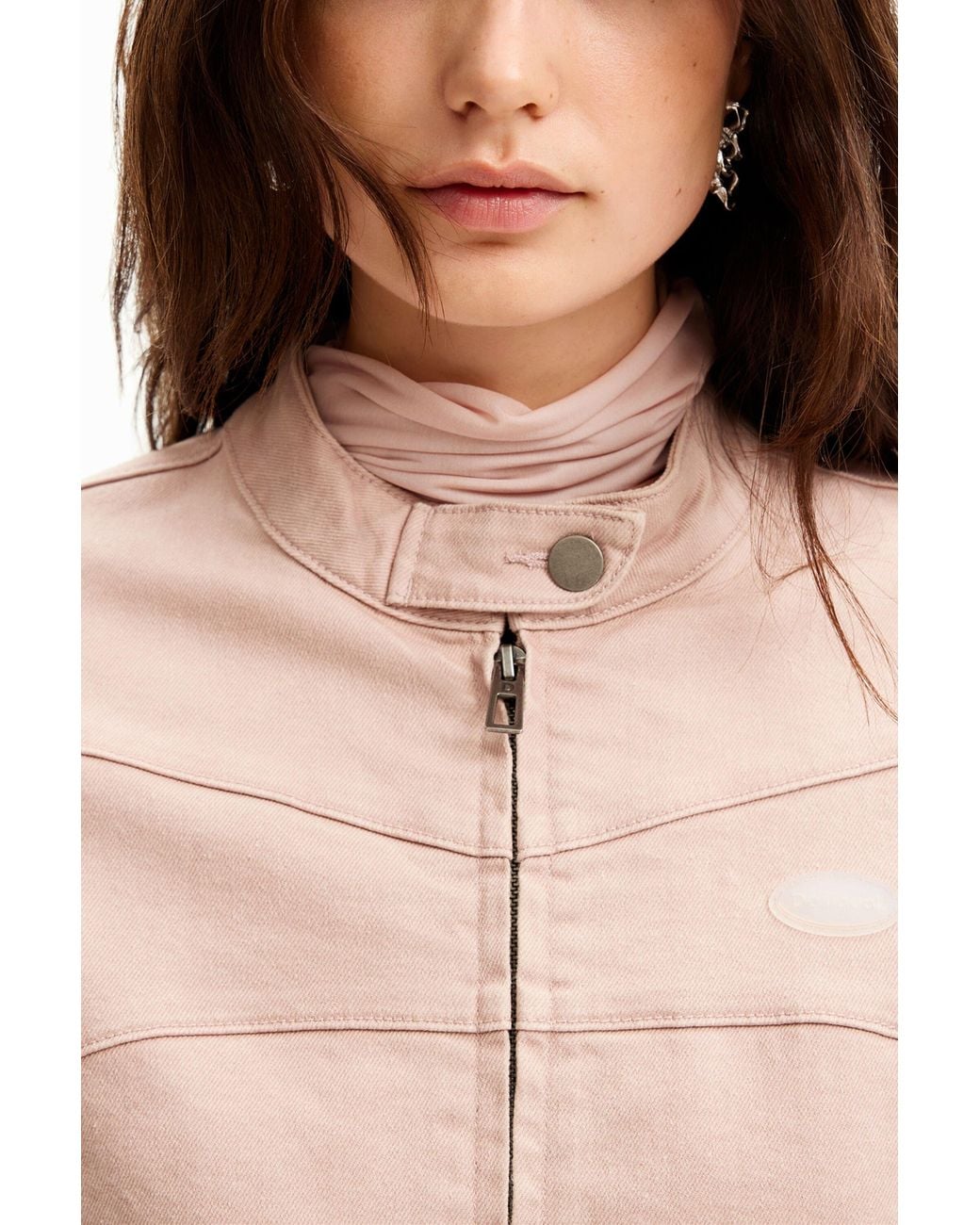 Desigual Pink Denim Biker Jacket, Cotton