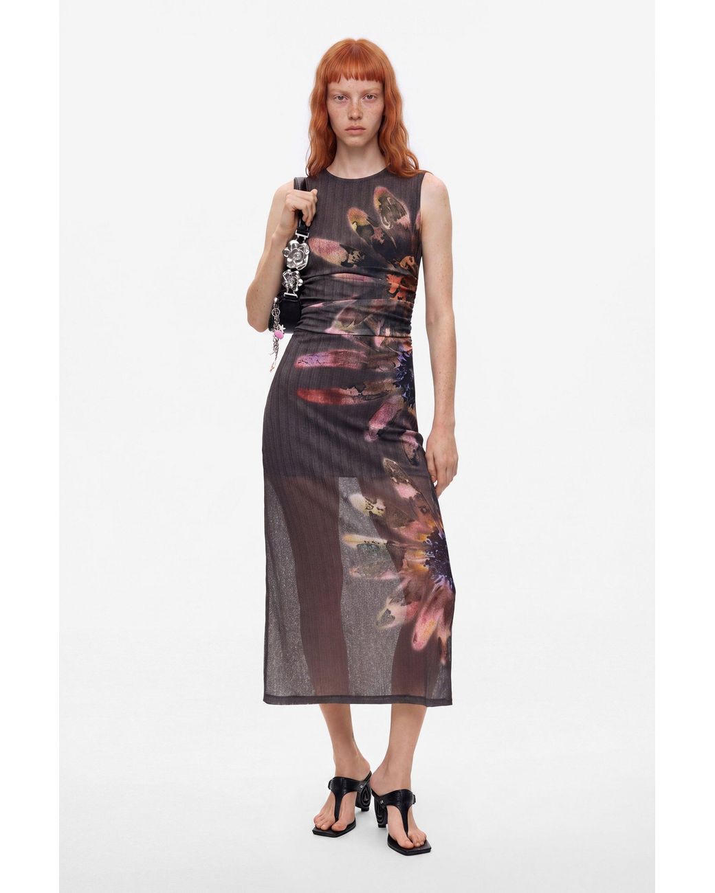 Desigual White Floral Print Dress, Polyester