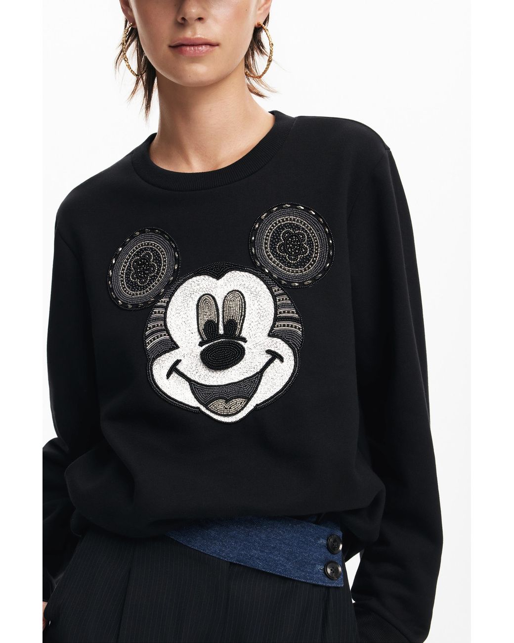 Desigual Black Mickey Mouse Face Sweatshirt, Cotton