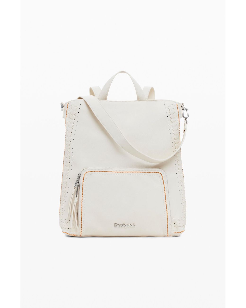 Desigual White Medium Braided Backpack, Polyurethane
