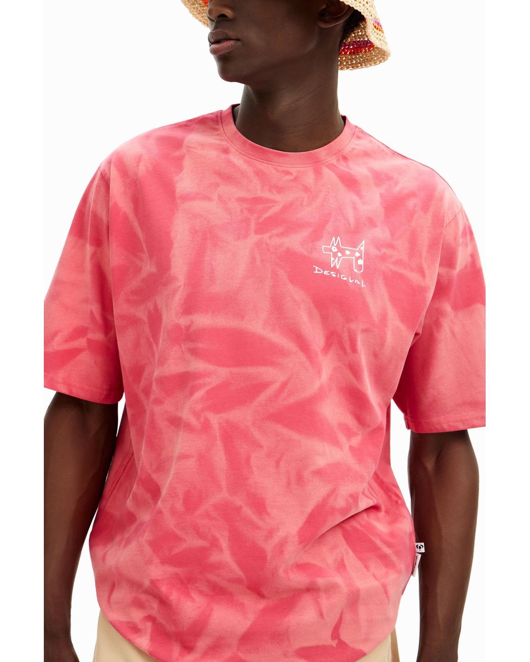 Desigual Pink Printed T-Shirt With Gradient Effect, Cotton for men