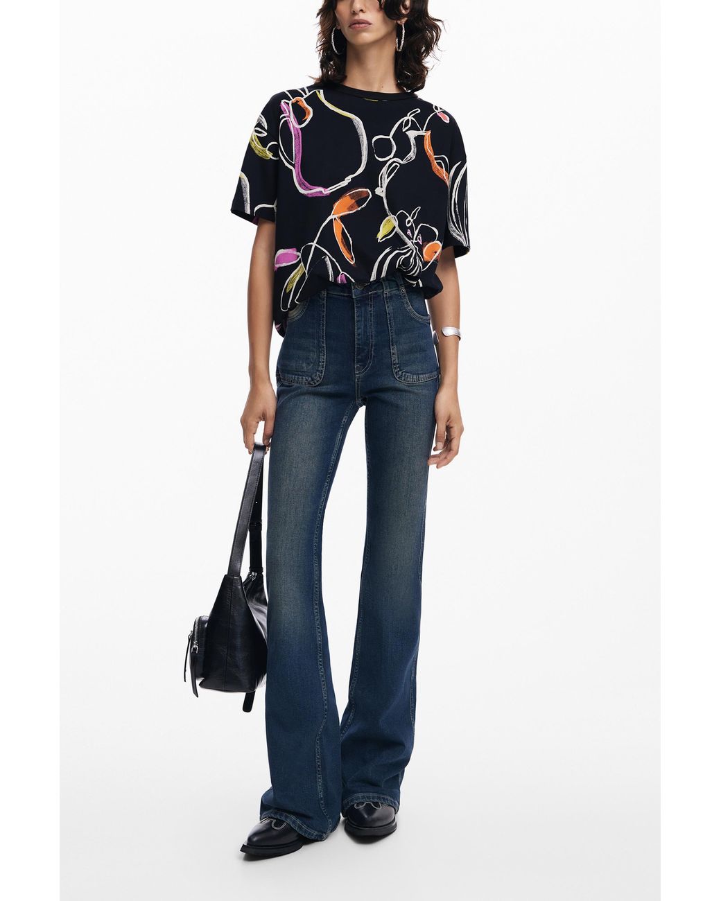Desigual Blue Arty Printed Cotton T-Shirt