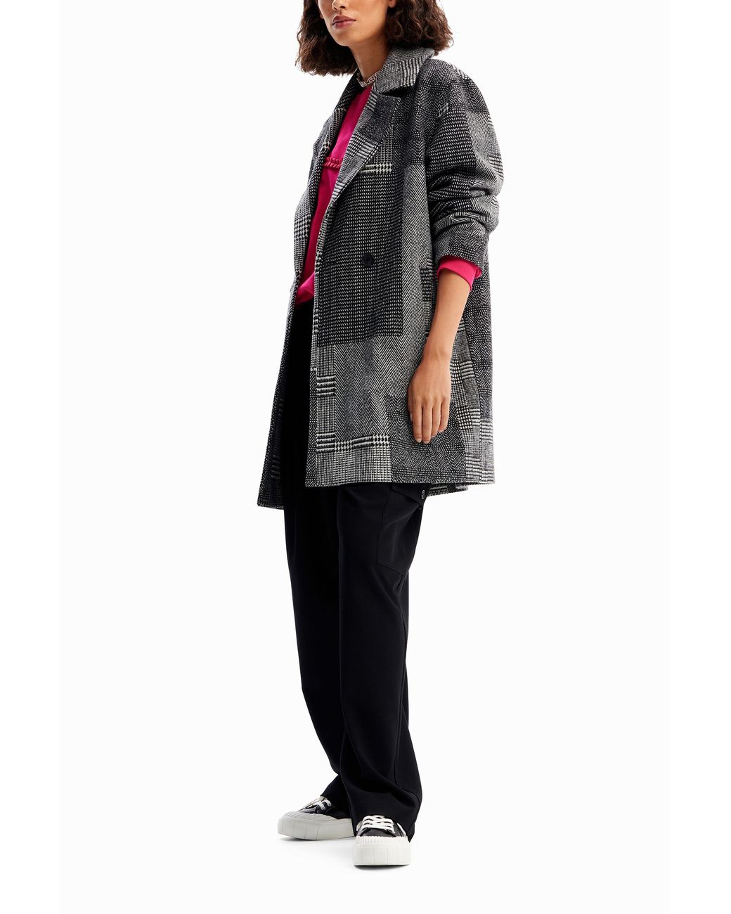 Desigual Gray Tailored Patchwork Wool Coat