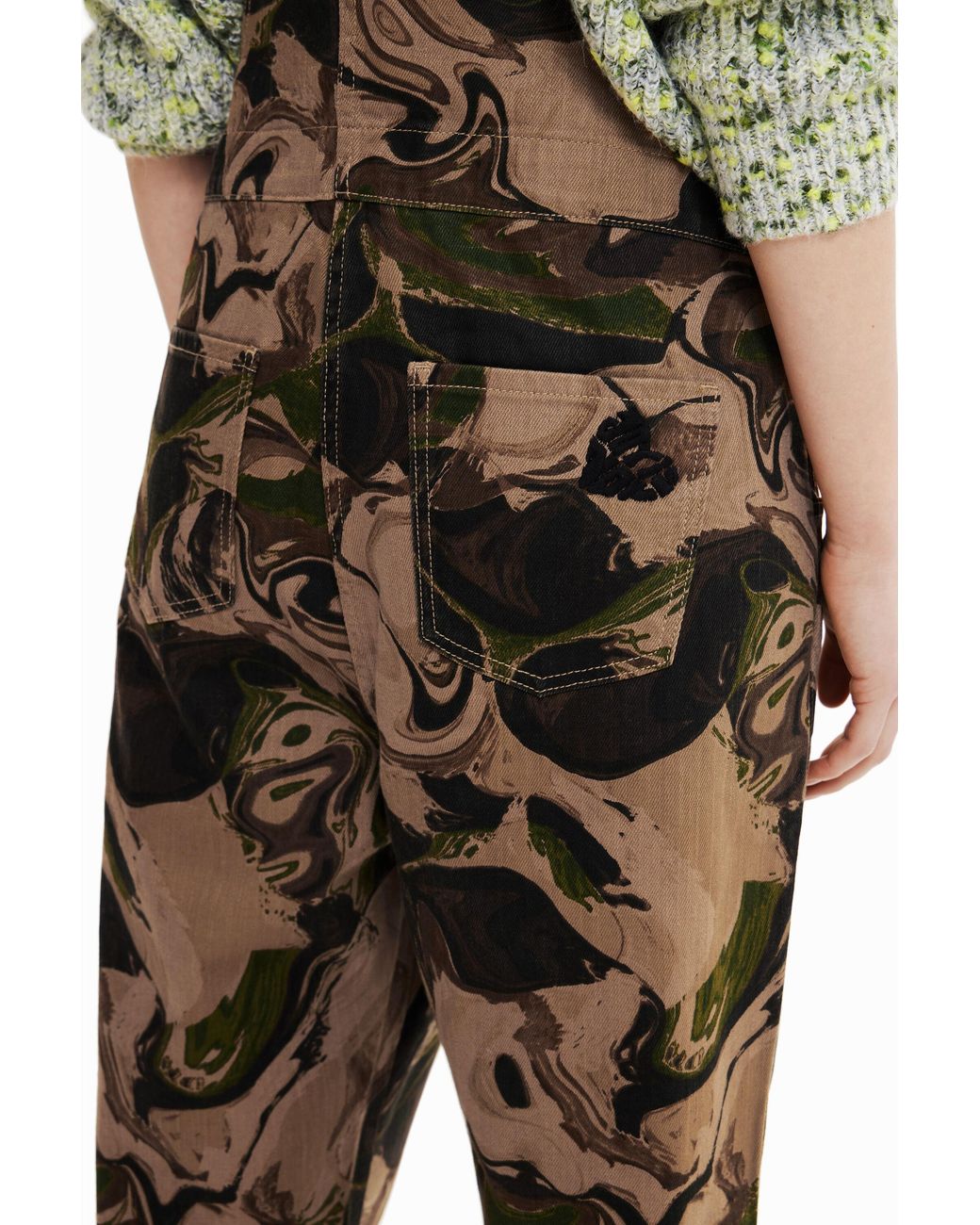 Desigual Brown Psychedelic Camouflage Dungarees, Cotton