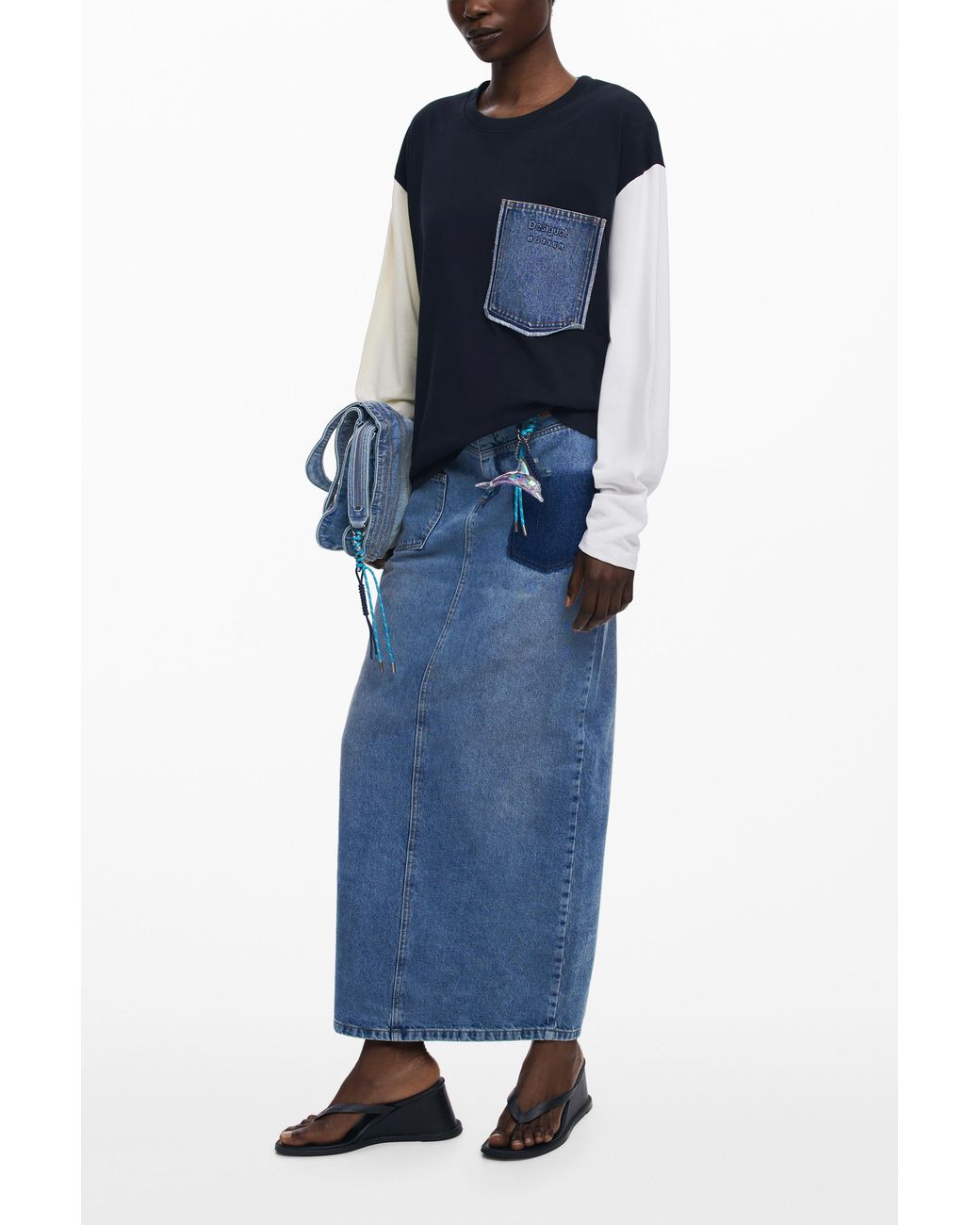 Desigual Blue Denim Pocket T-Shirt Botter, Cotton