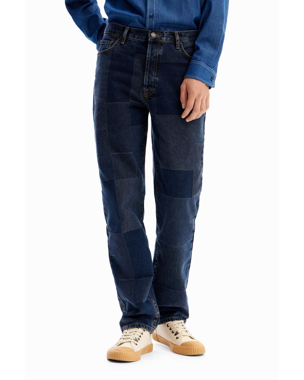 Desigual Blue Straight Check Jeans, Cotton for men