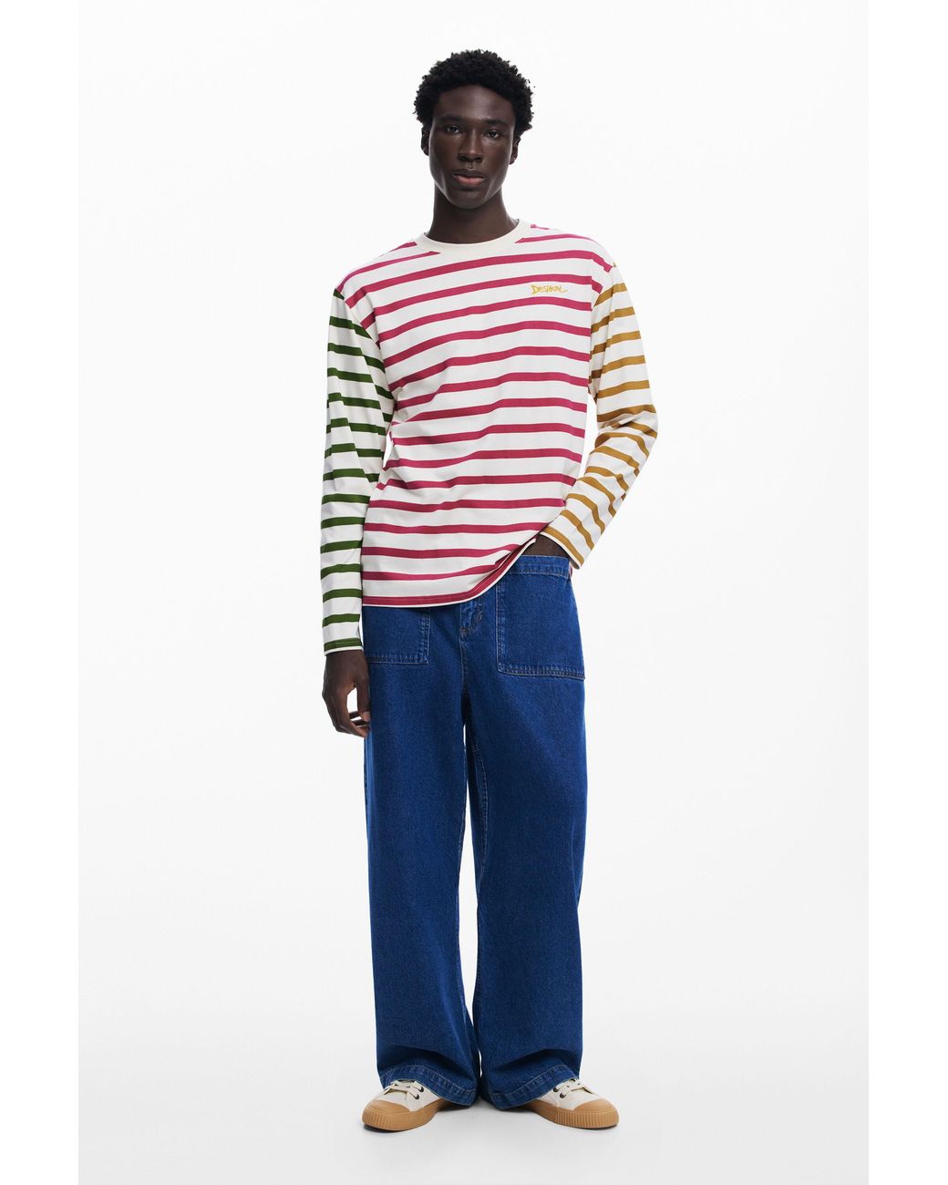 Desigual Red Striped T-Shirt, Cotton for men