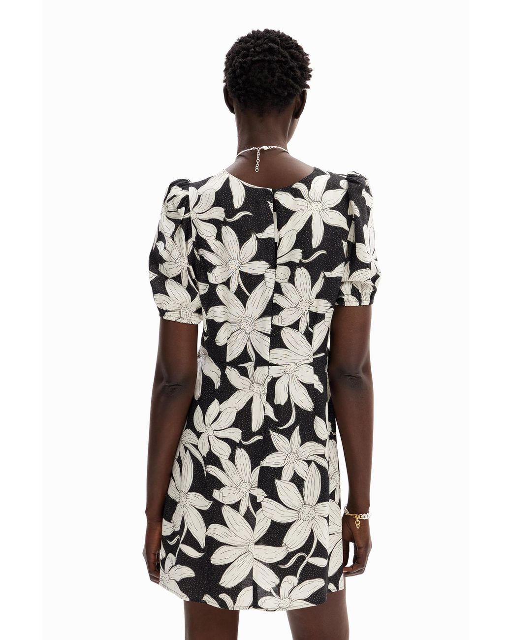 Desigual Black Short Floral Dress, Viscose