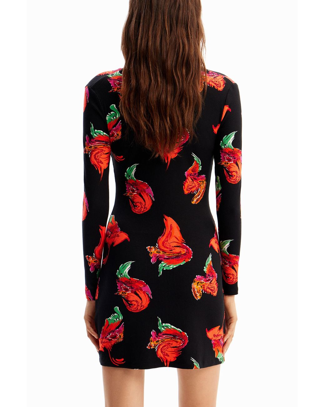 Desigual Red Ribbed Floral Mini Dress, Viscose