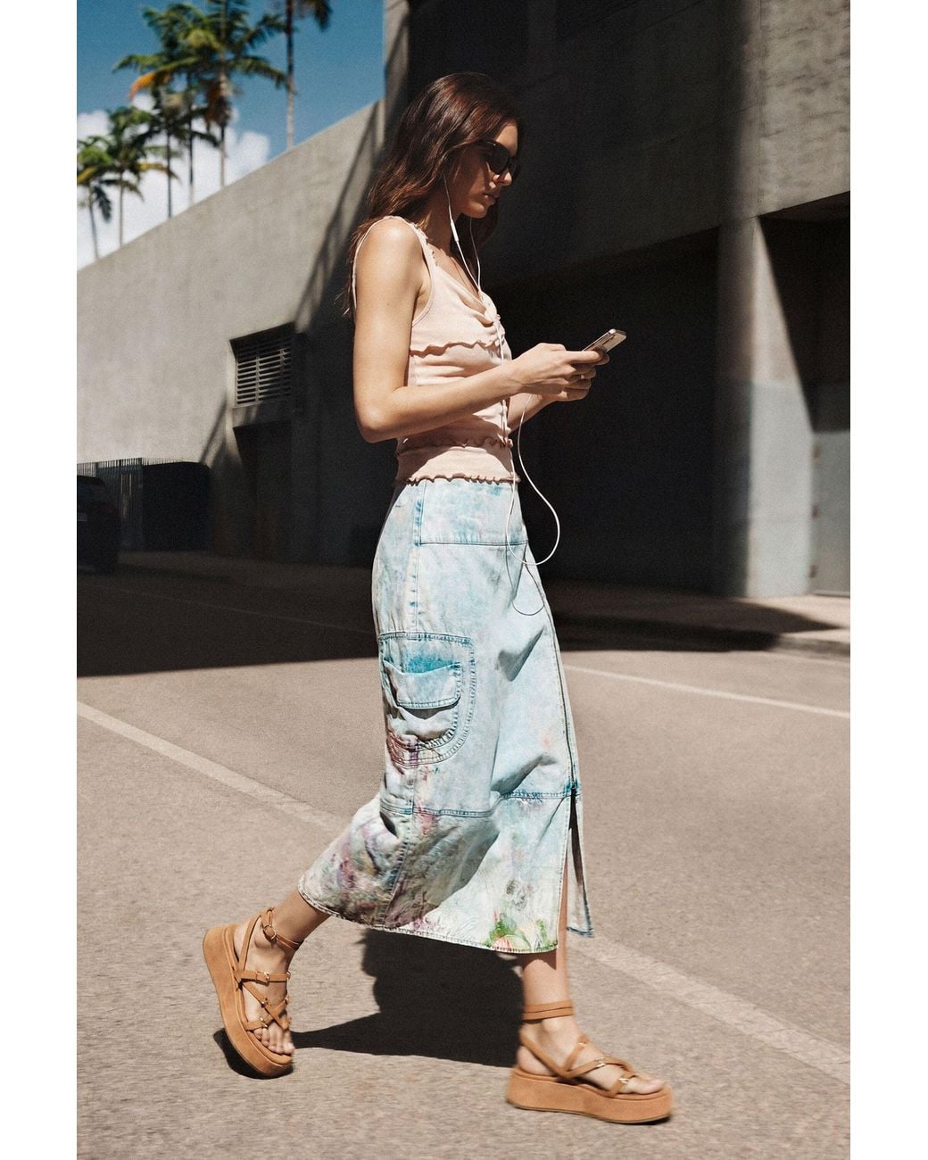 Desigual Blue Midi Lyocell Denim Skirt, Lyocell