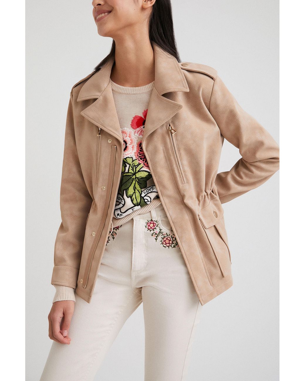 Desigual Natural Straight Multi-Pocket Jacket, Polyurethane