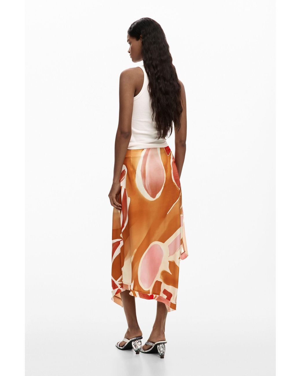 Desigual White Asymmetrical Petal Skirt, Viscose