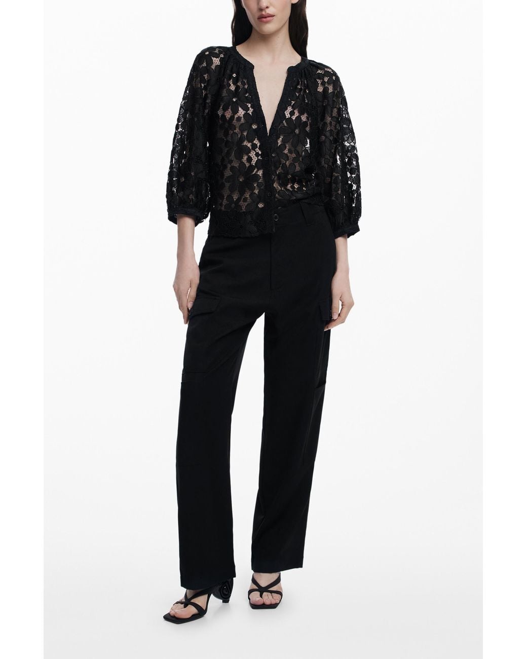 Desigual Black Cut-Out Blouse, Polyester