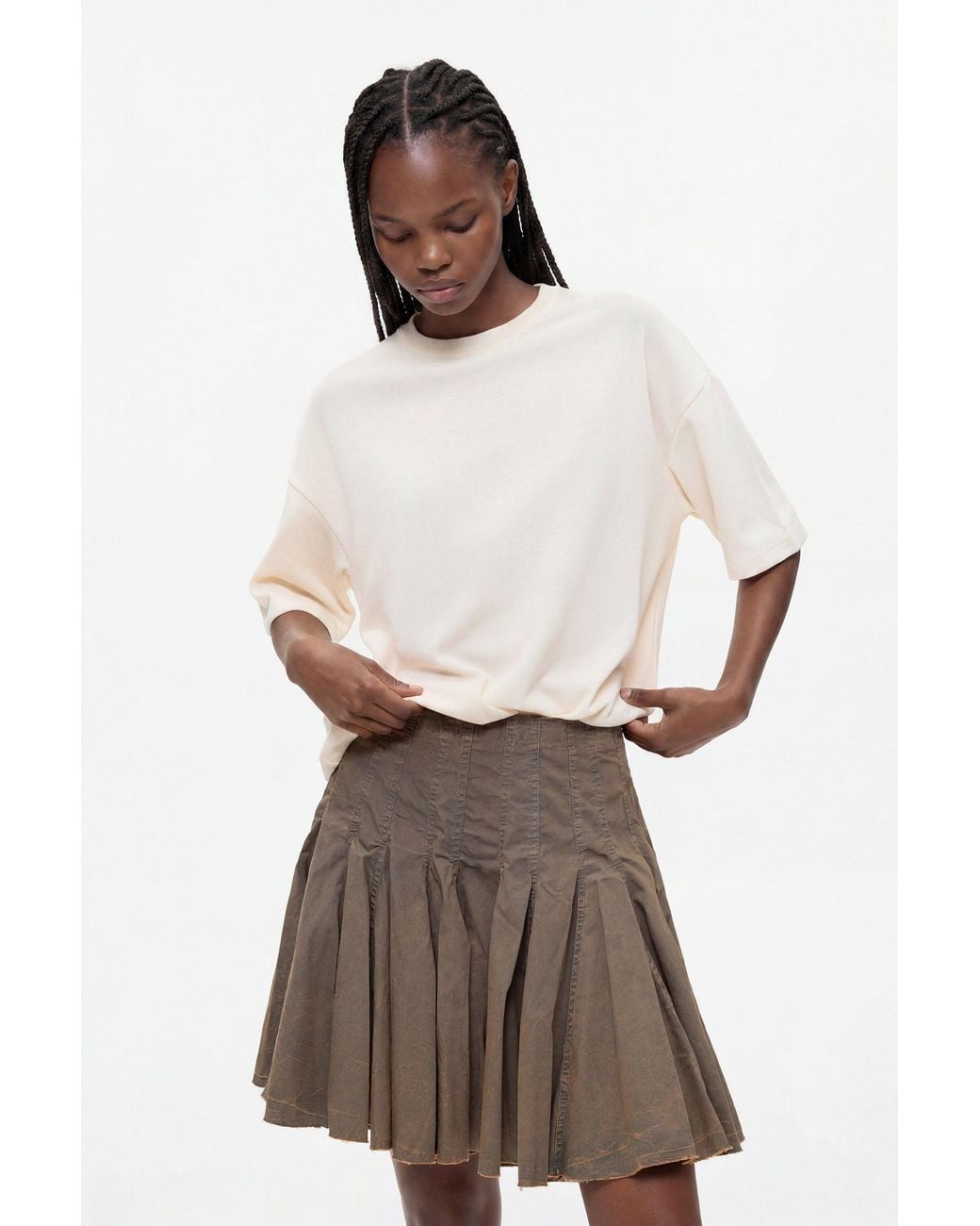 Desigual Natural Pleated Skirt 100% Cotton, Cotton