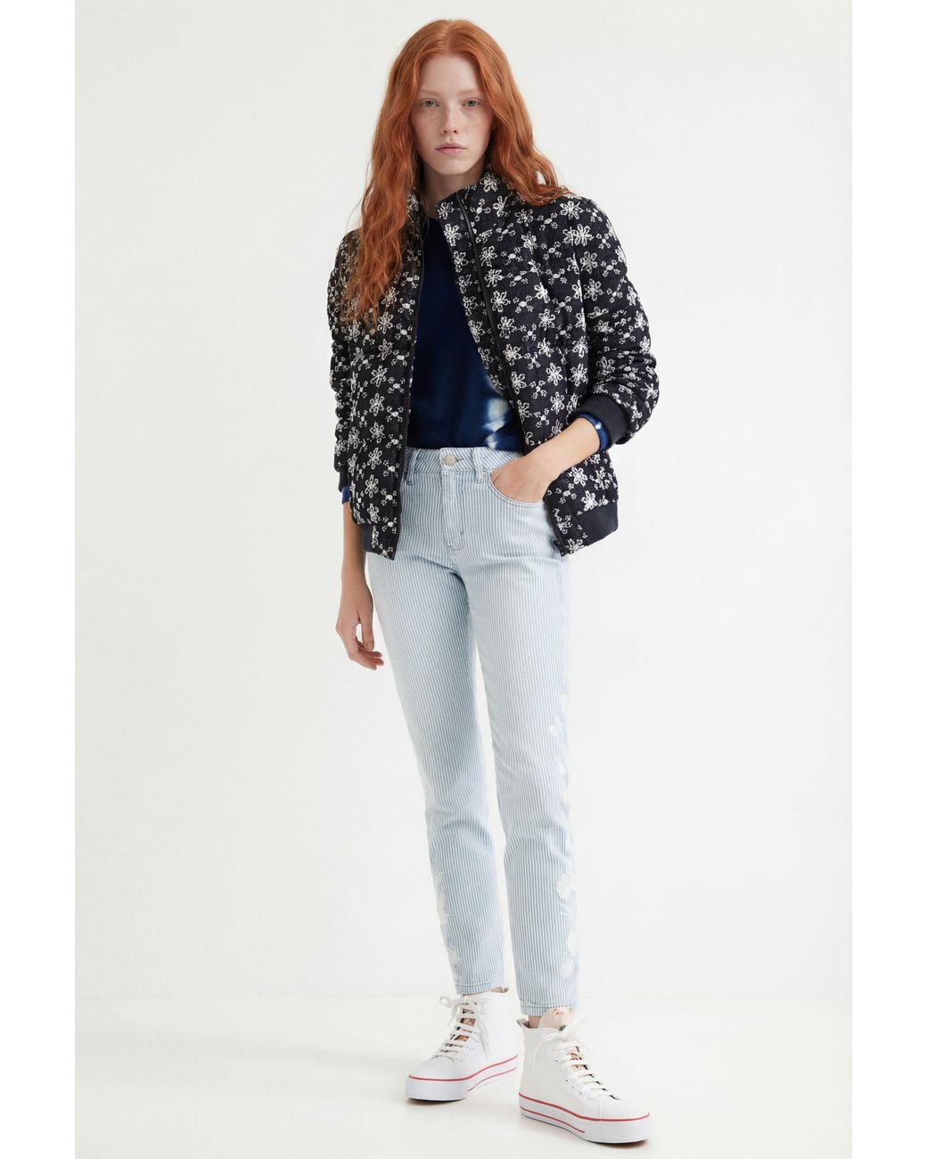 Desigual Blue Striped Skinny Jeans, Cotton