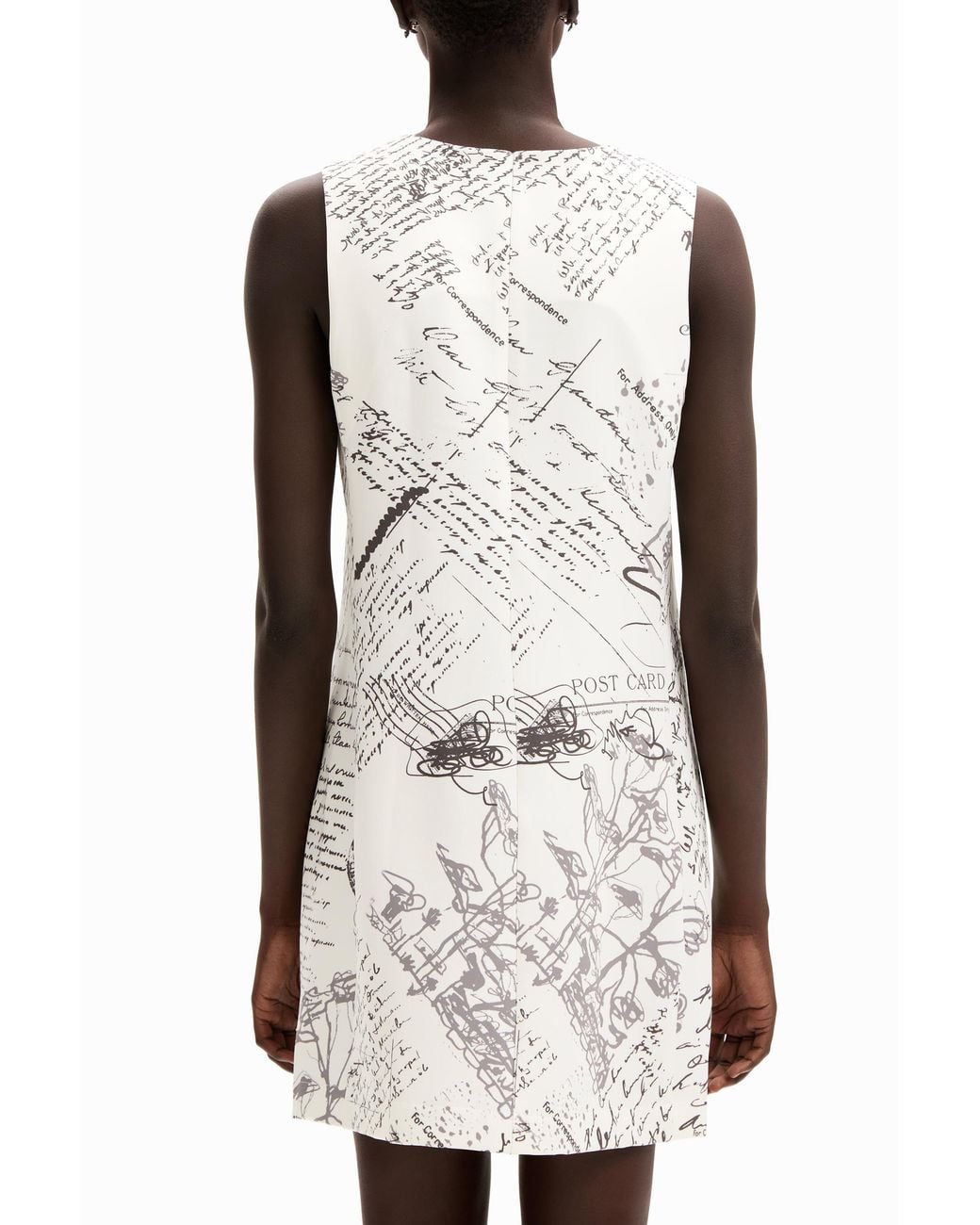 Desigual White Letter Print Midi Dress, Polyester