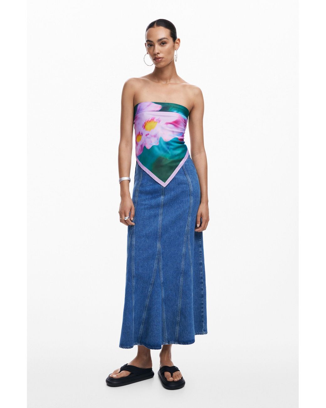 Desigual Blue Watercolor Floral Scarf, Polyester