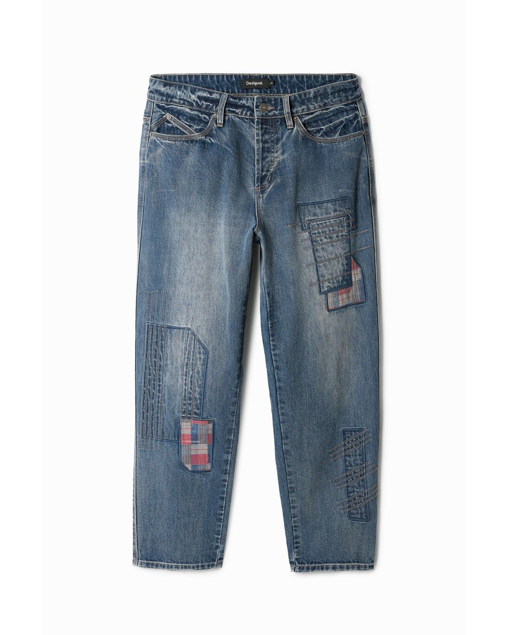 Desigual Blue Patched Denim Pants, Cotton for men