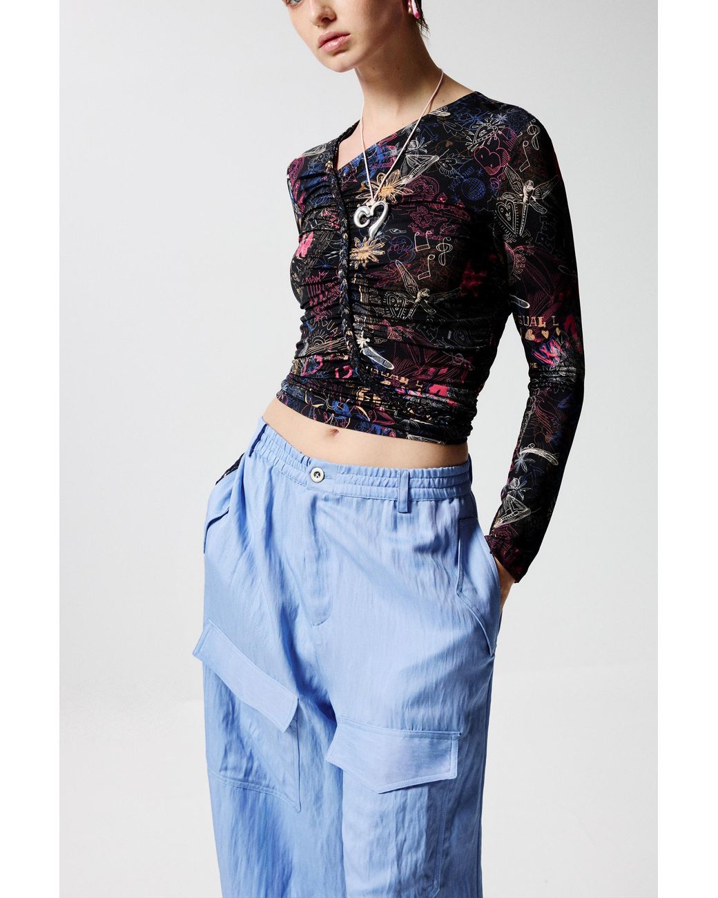Desigual Blue Cargo Pants With Pockets, Lyocell